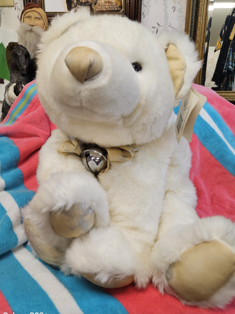 Russ Plush White Bear with Tan Accents and Silver Bell